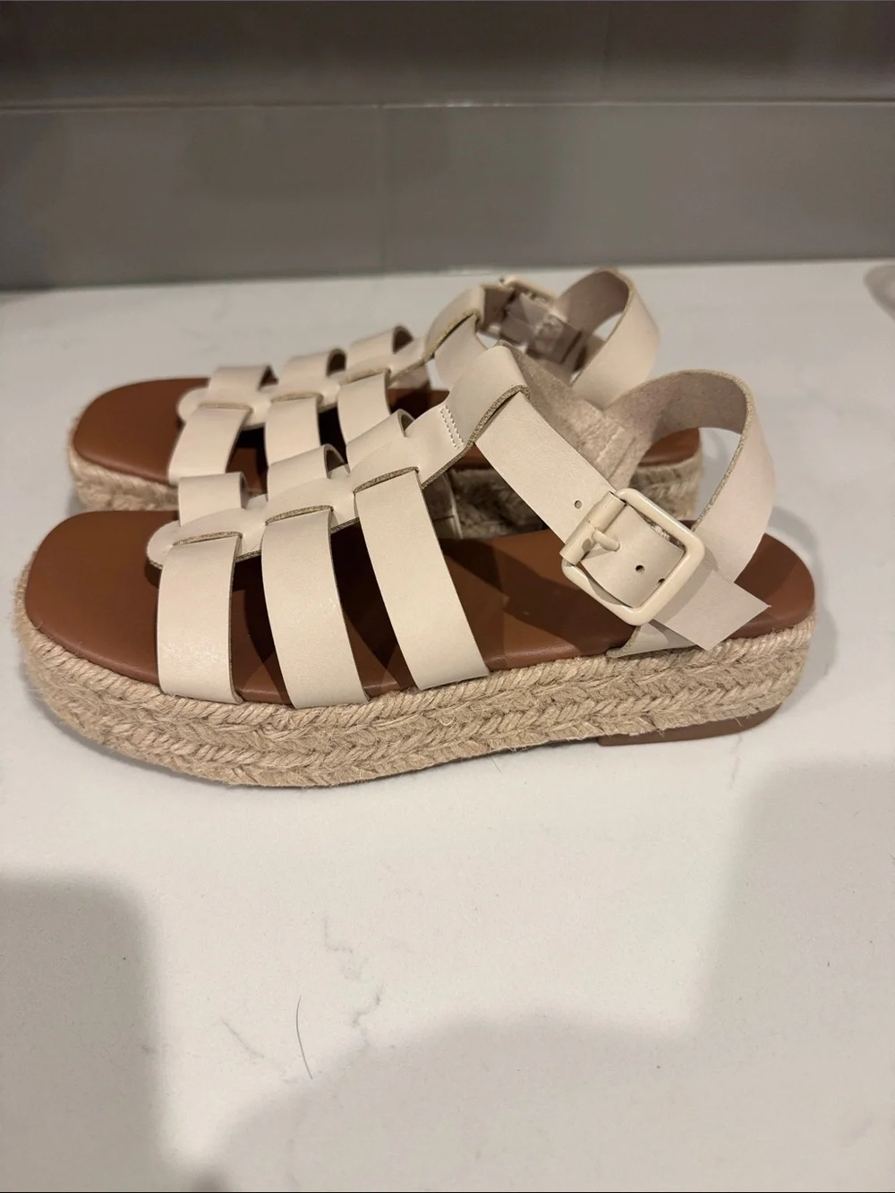 Women's American Eagle Cream Woven Strap Espadrille Sandals